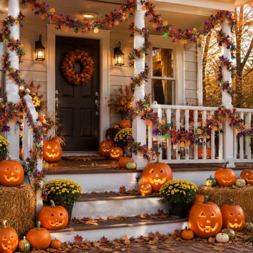 50ft Halloween Tinsel Garland with Orange Pumpkins & Bats - Indoor Outdoor Decor Variation of THIS listing