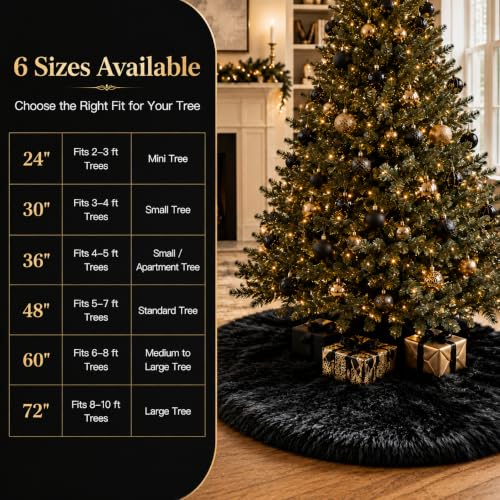 AISENO 60 Inch Black Faux Fur Christmas Tree Skirt - Holiday Decor for Xmas Tree