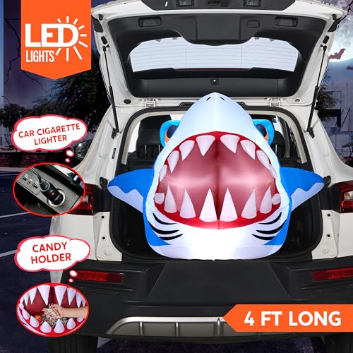 Halloween Inflatable Shark Decor with LED Lights for Car Yard & Outdoor Trick-or-Treating