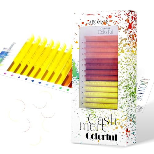 Colored Lash Extensions - 0.07 D Curl 12mm Yellow Gradient Cashmere Single Lashes for Salon Use