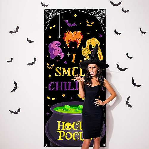 Hocus Pocus Halloween Door Cover Decorations - Spooky Witch Theme for Party & Front Door