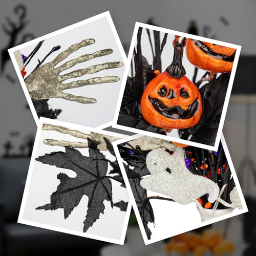 Halloween Floral Picks Set - 17 Inch Spooky Pumpkin Ghost Skeleton Stems