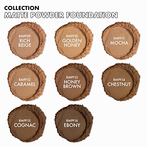 Ruby Kisses Matte Powder Foundation Ebony 0.35oz Full Coverage with Sponge & Mirror - 8 Shades