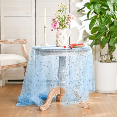 Horaldaily Light Blue Gold Star Gauze Tablecloth 60x84 Inch Rectangular