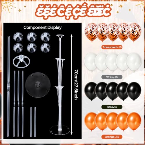 Halloween Orange Black Balloon Stand Kit for Table Centerpieces - 6 Sets with Confetti Balloons - Variation: Grad Orange