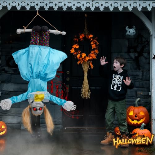 Scary Halloween Hanging Doll with Flailing Arms, Glowing Red Eyes & Spooky Sounds
