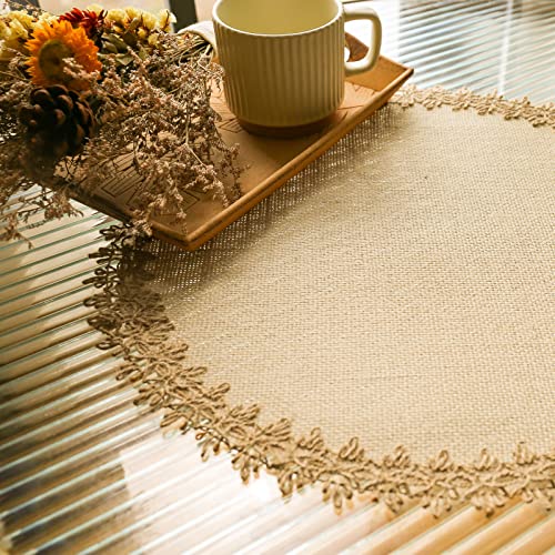 FunWheat Jute Lace Round Braided Placemats Set of 12 - 15 Inch Farmhouse Table Mats