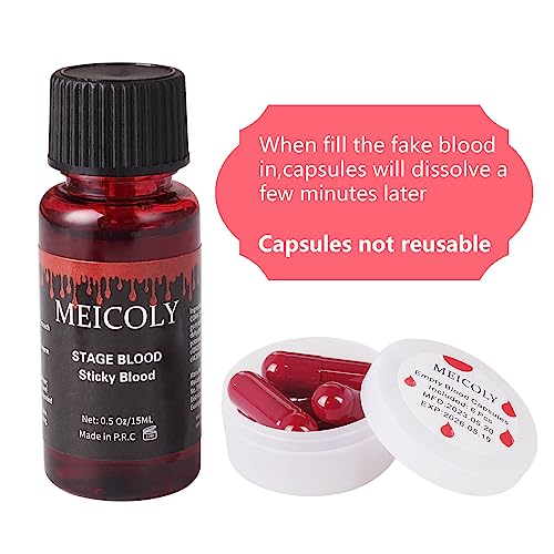 Fake Blood Washable Edible Stage Blood with 6 Capsules - Bright, 0.5 Oz