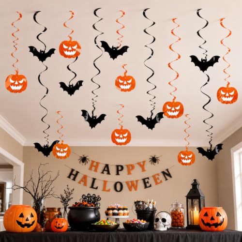 Halloween Hanging Bats & Pumpkin Decorations Set - 12PCS Spooky Indoor Party Decor