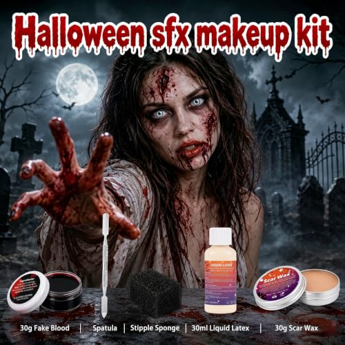 SFX Makeup Kit with Scar Wax Fake Blood & Tools - Pack 1