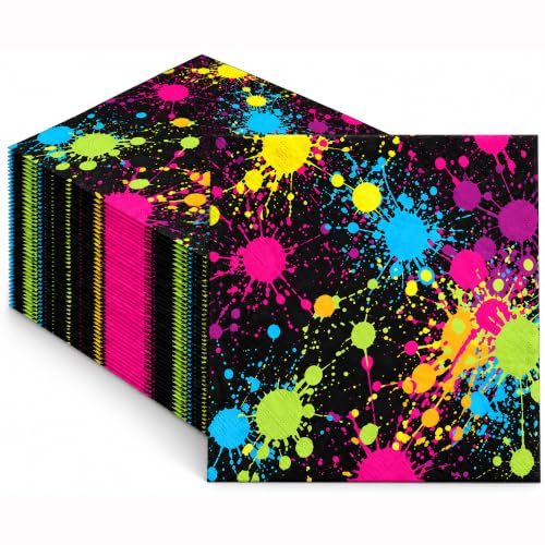 50 Pack Neon Paint Splatter Paper Napkins for Glow Parties & Celebrations