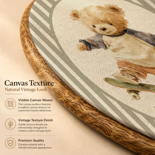 Vintage Bear Skateboarding Nursery Oval Wall Art Canvas Framed - Variation 42