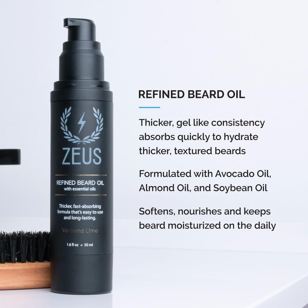 ZEUS Beard Care Starter Kit for Men, Natural Shampoo, Conditioner & Refined Oil, Soften, Hydrate & Strengthen Thick Facial Hair (Made in USA) Vanilla Rum
