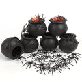 Mini Black Cauldron Candy Buckets with Spiders Halloween Decor 6pcs