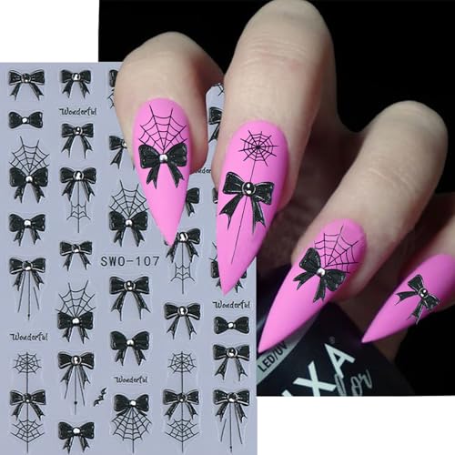 Halloween Nail Art Stickers Set - Black Bow Blood Drops 3D Self-Adhesive Decals