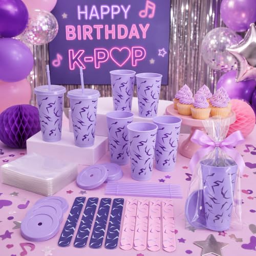 Dark Purple Lightning Cups & Slap Bracelets Party Favors Set - 12 Pack