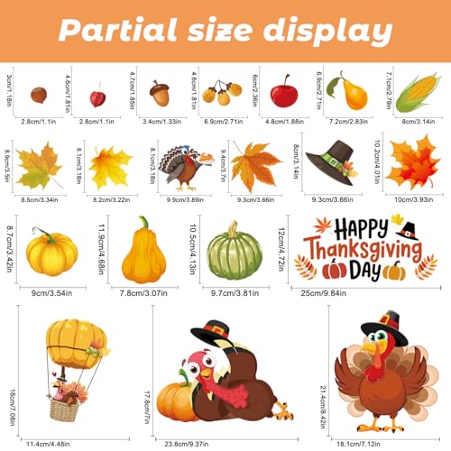 Thanksgiving Window Clings - Fall Decor Set with Turkey, Leaves & Pumpkins - 6 Sheets, 73 Pieces - Thanksgiving Window Stickers for Home & Holiday