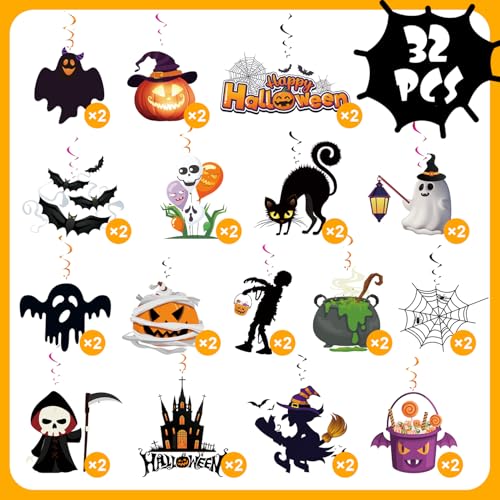 Halloween Hanging Swirl Decorations 32pcs Ghost Bat Pumpkin Party Supplies