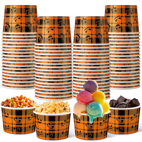 Halloween Pumpkin Face Disposable Paper Cups 16oz Bulk Snack Bowls - 60 Pack