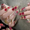 Press On Nails Coffin Medium with Bow Rhinestones Butterfly 3D Charm Set - Variation 26
