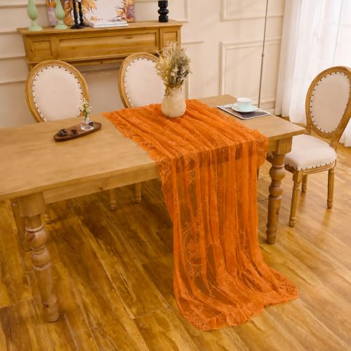 Fall Orange Lace Tablecloth - Vintage Rectangular 55x70 Inches with Ruffled Edge - Raedan