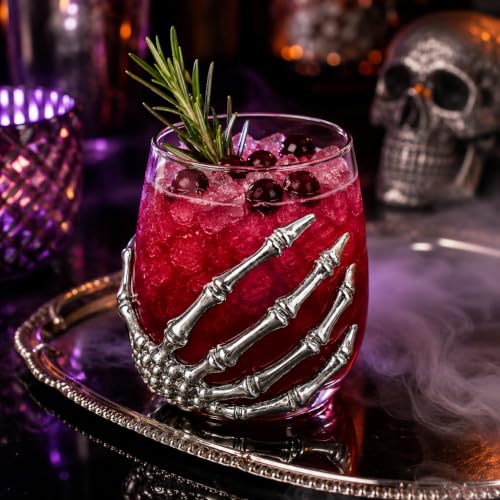 Halloween Skeleton Hand Stemless Wine Glass 12.5oz - Silver Variation