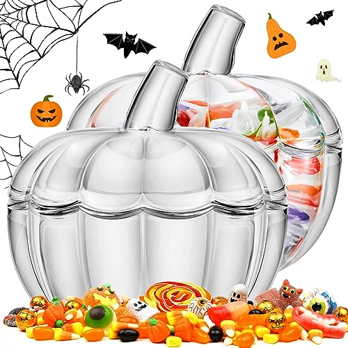Large Clear Glass Pumpkin Candy Jar with Lid - Halloween Decor, 17x17.5cm