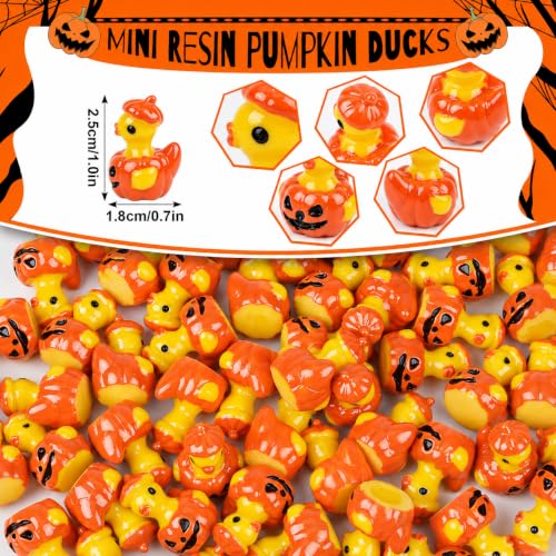 Halloween Mini Resin Pumpkin Duck Figurines - 70 Pack, Seasonal Decor