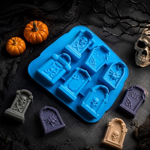 Halloween Tombstone Silicone Mold 2-Pack for Cake & Crafts - RIP, Skulls, Spiders