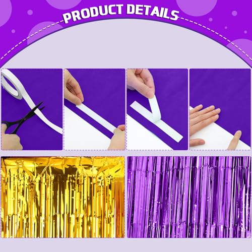 Purple and Gold Carpet Runner Aisle 2.6 x 30 Feet with Carpet Tape & Tassel Curtains