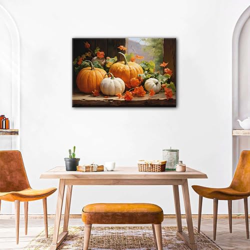 Pumpkin Canvas Wall Art 36x24 Fall Autumn Thanksgiving Rustic Home Decor