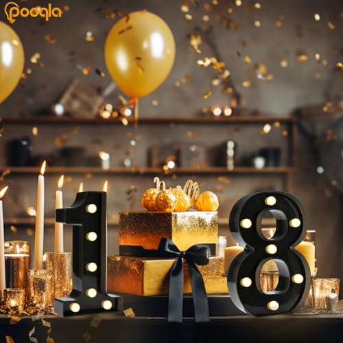 Light Up Number 18 - 8.86 Inch Black Birthday Decoration for Boys