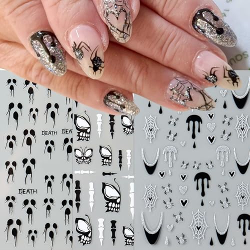 Halloween Nail Art Stickers Set - Spider Web, Butterfly, Glitter Decals for DIY Nails