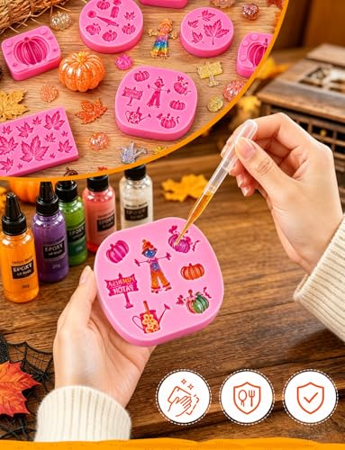 Pumpkin Silicone Mold Set with 3D Pumpkin, Leaves & Mini Figures - Pink Variation