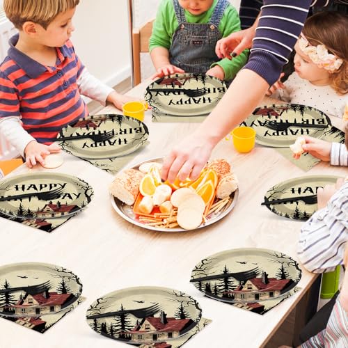 96pcs Halloween Birthday Plates and Napkins Set - Retro Scary House Variation
