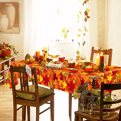 Autumn Maple Leaf Plastic Tablecloths 4 Pack - Fall Harvest Party Decor, 54x108 inches - Variation of 4