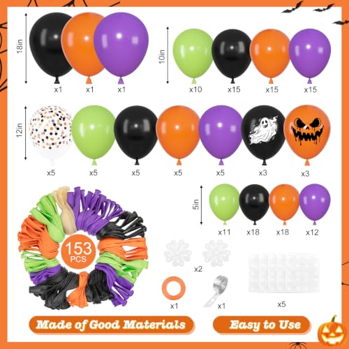 Halloween Balloon Arch Kit - Black & Orange 153pcs Party Decor Variation