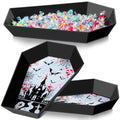 Halloween Gothic Coffin Shaped Candy Bowl Set - Black Plastic 2-Pack with Blood & Bat Prints - Castle Variation