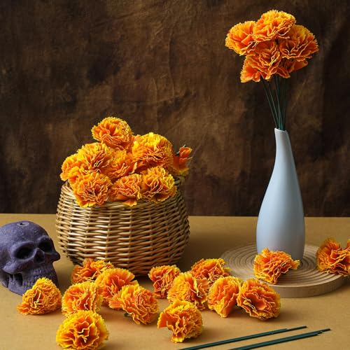 Artificial Marigold Flowers for Day of the Dead Decor - 50 Pcs, Gradient, 2.4 Inch