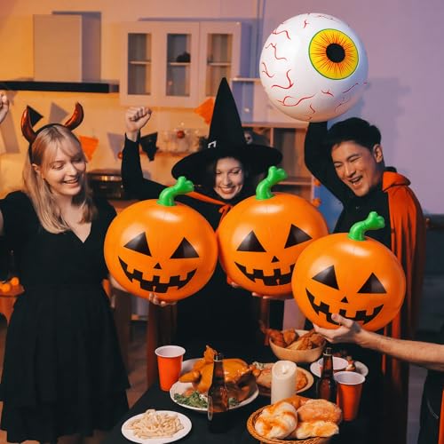 Halloween Pool Floats Set - Inflatable Eyeball and Pumpkin Party Decor