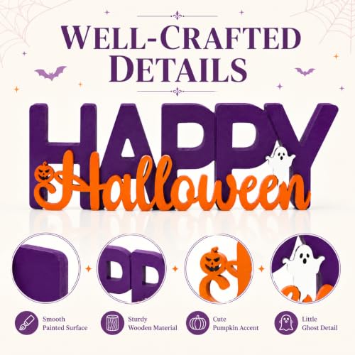 Wooden Halloween Decor Sign Ghost Pumpkin Spooky Tabletop Indoor Home Office