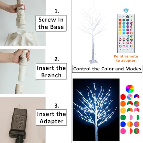 RGB Lighted Birch Tree - 5 ft Christmas Tree with 35 Colors & Remote