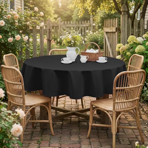 Romanstile 60-Inch Round Black Tablecloth - Durable Polyester Cover for Indoor & Outdoor Use