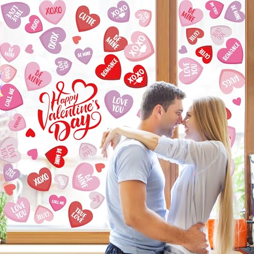 Valentine's Day Window Clings - Romantic Love Heart Stickers for Home & Office Decor, 6 Sheets