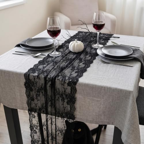 Black Lace Table Runners 30x120 Inches - 6 Pack Elegant Wedding Decor
