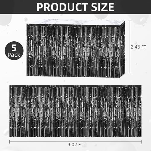 Black Foil Fringe Table Skirt - 29x108 Inch Party Decor Set of 5