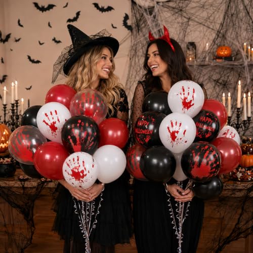 Halloween Bloody Balloons Set - Burgundy Red White with Black Black-Red Variation