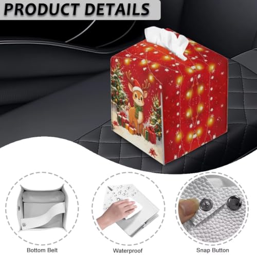 Christmas Reindeer Tissue Box Cover Square Red Home Decoration Accessory - 5x5