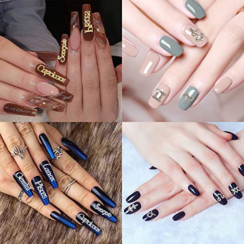 Zodiac Nail Charms Set - 48 Gold & Silver Alloy Signs & Words, Variation 05