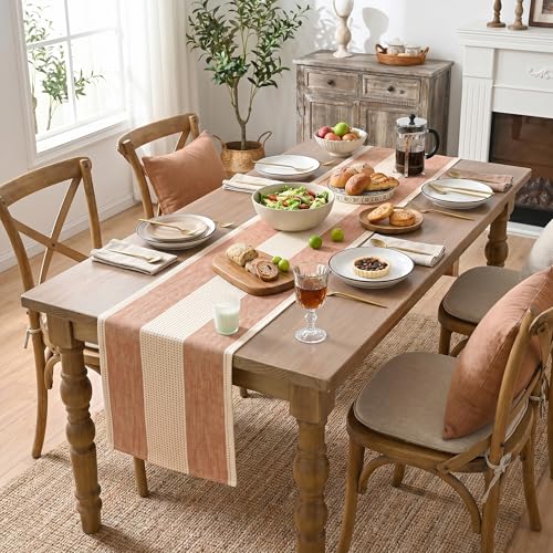Caramel Farmhouse Rustic Fall Table Runner 13x72 Inch - Seasonal Macrame Kitchen Decor